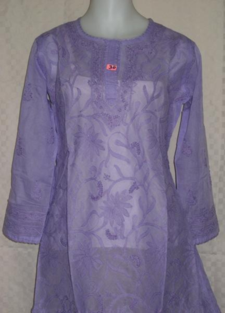 Cotton Purple Hand Embroidered Tunic Top Kurti (M) 25267 DesiClik